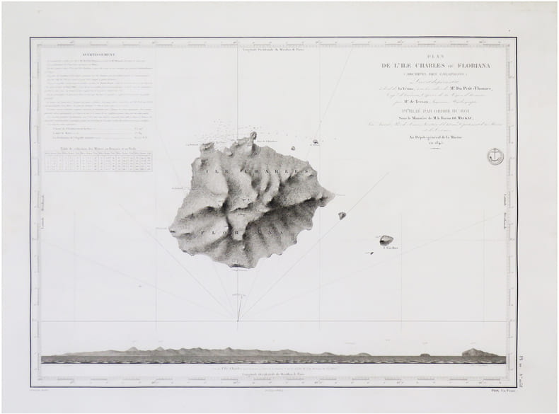  [GAL&Aacute;PAGOS] Plan de l'&icirc;le Charles ou Floriana (archipel des Galapagos).. DU PETIT-THOUARS (Louis-Marie Aubert).