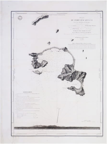  [ACAPULCO/MEXIQUE] Plan du port d'Acapulco &agrave; la c&ocirc;te sud-ouest du Mexique.. DU PETIT-THOUARS (Louis-Marie Aubert).