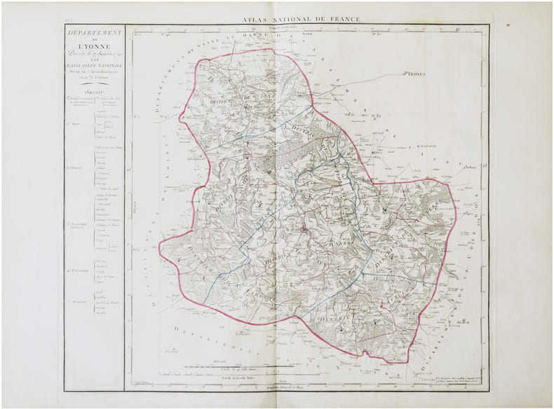  [YONNE] D&eacute;partement de l’Yonne d&eacute;cr&eacute;t&eacute; le 27 janvier 1790 par l’Assembl&eacute;e Nationale.. CHANLAIRE (Pierre-Gr&eacute;goire) & MENTELLE (Edm&eacute;).