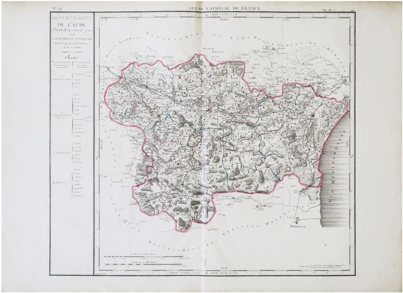  [AUDE] Département de l’Aude décrété le 29 janvier 1790 par l’Assemblée Nationale.. CHANLAIRE (Pierre-Grégoire) & MENTELLE (Edmé).