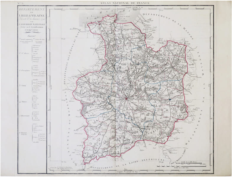  [ILLE-et-VILAINE] D&eacute;partement de Lille & Vilaine d&eacute;cr&eacute;t&eacute; le 30 janvier 1790 par l’Assembl&eacute;e Nationale.. CHANLAIRE (Pierre-Gr&eacute;goire) & MENTELLE ...
