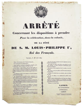 Arrêté concernant les dispositions à prendre pour la célébration, dans la colonie, de la fête de S.M. Louis-Philippe Ier, Roi des Français.. [GUYANE].