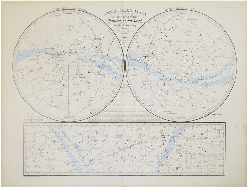  Les &eacute;toiles fixes divis&eacute;es en constellations bor&eacute;ales et australes d'apr&egrave;s le catalogue de Sir Francis Baily, Pr&eacute;sident de la Soci&eacute;t&eacute; Astronomique de ...