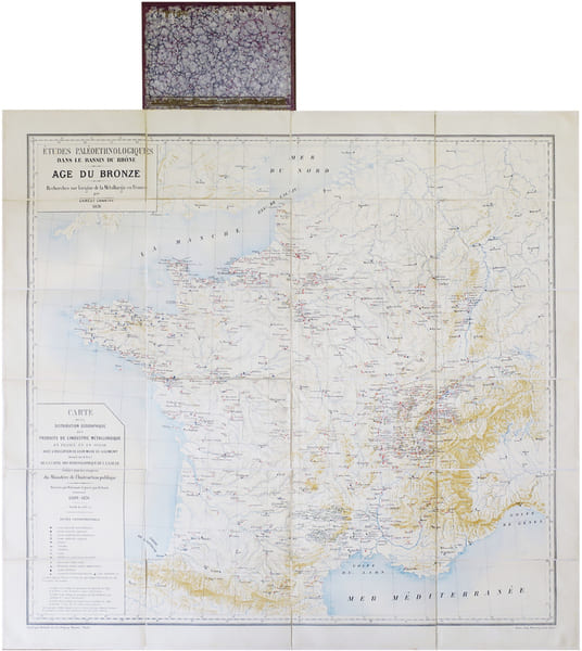  [M&Eacute;TALLURGIE] Carte de la distribution g&eacute;ographique des produits de l'industrie m&eacute;tallurgique en France et en Suisse avec l'indication de leur mode ...