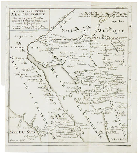  [CALIFORNIE] Passage par terre &agrave; la Californie d&eacute;couvert par le R&eacute;v. P&egrave;re Eusebe-Fran&ccedil;ois Kino j&eacute;suite depuis 1698 jusqu'&agrave; 1701, o&ugrave; l'on voit encore ...