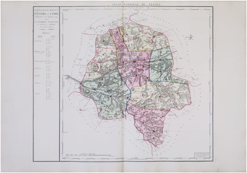  [INDRE-et-LOIRE] D&eacute;partement d’Indre et Loire d&eacute;cr&eacute;t&eacute; le 26 janvier 1790 par l’Assembl&eacute;e Nationale.. CHANLAIRE (Pierre-Gr&eacute;goire) & MENTELLE (Edm&eacute;).