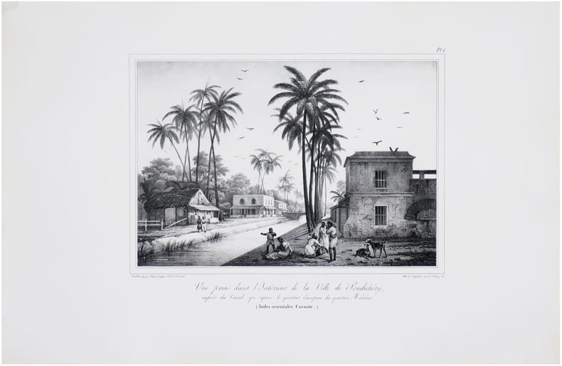  [INDE] Vue prise dans l'int&eacute;rieur de la ville de Pondich&eacute;ry, aupr&egrave;s du canal qui s&eacute;pare le quartier Europ&eacute;en du quartier Malabar. (Indes orientales. ...