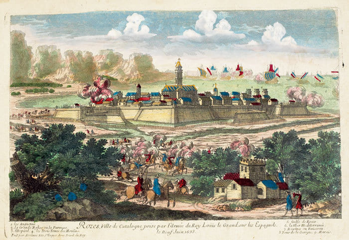  Rozes, ville de Catalogne prise par l’arm&eacute;e du roy Lo&uuml;is le Grand, sur les Espagnols.. AVELINE (Pierre).
