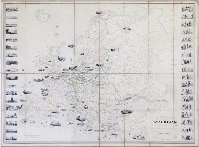  Carte pittoresque & maritime de l'Europe.. PERROT (Aristide Michel) & VUILLEMIN (Alexandre).