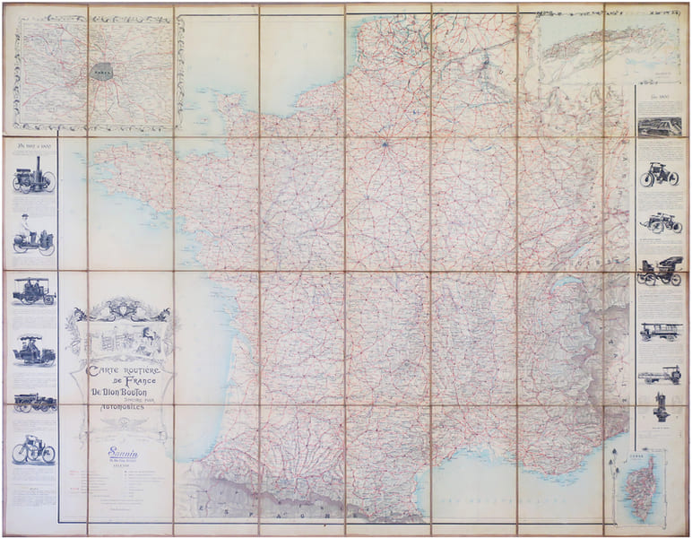  Carte routi&egrave;re de France de Dion Bouton sp&eacute;ciale pour automobiles.. DION BOUTON.