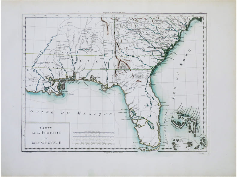  [FLORIDE & G&Eacute;ORGIE] Carte de la Floride et de la G&eacute;orgie.. CHANLAIRE (Pierre-Gr&eacute;goire) & MENTELLE (Edm&eacute;).