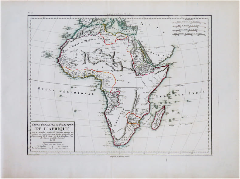  Carte g&eacute;n&eacute;rale et politique de l'Afrique.. CHANLAIRE (Pierre-Gr&eacute;goire) & MENTELLE (Edm&eacute;).