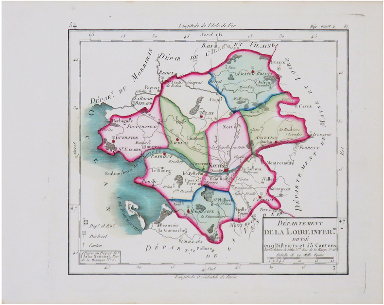  [LOIRE-ATLANTIQUE] Département de la Loire Infér.re divisé en 9 districts et 53 cantons.. CHANLAIRE (Pierre-Grégoire) & MENTELLE (Edmé).
