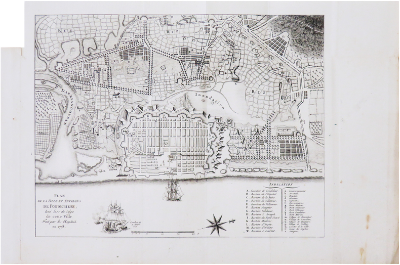  [PONDICHÉRY] Plan de la ville et environs de Pondichéry, levé lors du siège de cette ville fait par les Anglais en 1778.. CHANLAIRE (Pierre-Grégoire) ...