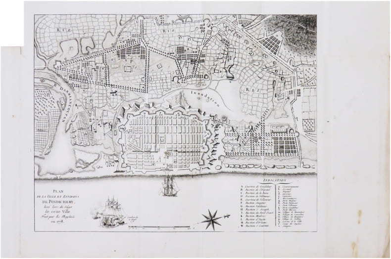  [PONDICH&Eacute;RY] Plan de la ville et environs de Pondich&eacute;ry, lev&eacute; lors du si&egrave;ge de cette ville fait par les Anglais en 1778.. CHANLAIRE (Pierre-Gr&eacute;goire) ...