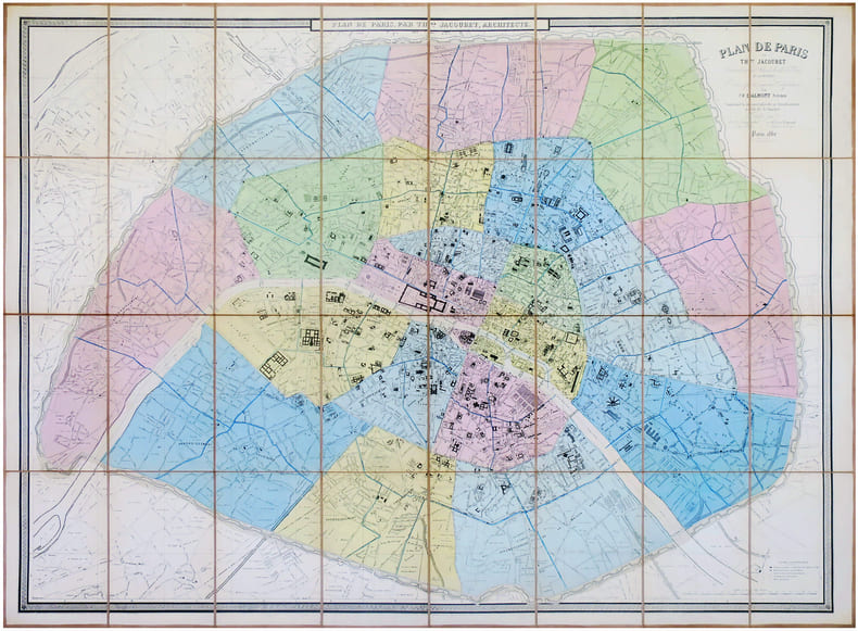  Plan de Paris. Extrait du grand Atlas de la ville de Paris en 54 feuilles. Revu et port&eacute; jusqu'aux fortifications par P.M. Dalmont Architecte.. ...