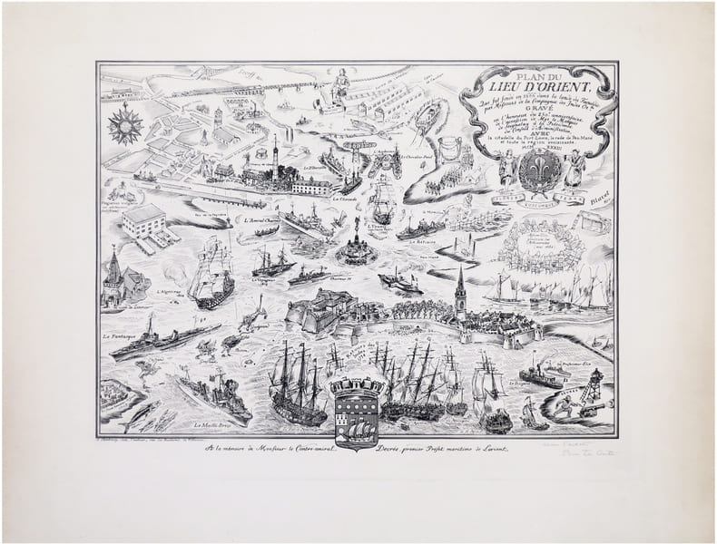  [LORIENT] Plan du lieu d'Orient qui fut fond&eacute; en 1666 dans la lande du Faou&eacute;dic par Messieurs de la Compagnie des Indes Or.les. Grav&eacute; en l'honneur du ...