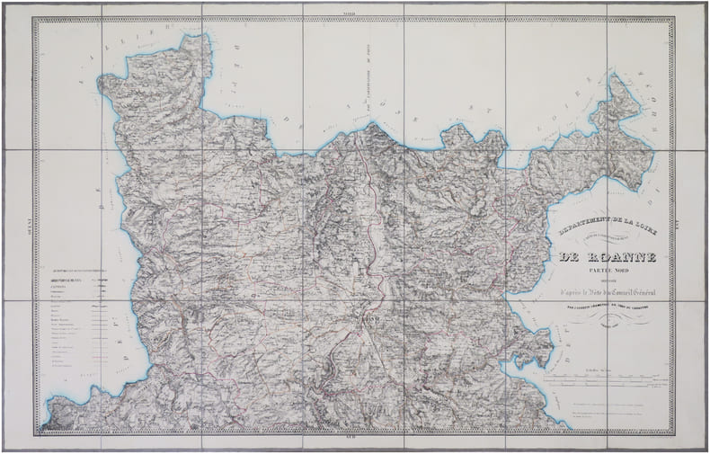  [LOIRE] Carte de l'arrondissement de S.t &Eacute;tienne. D&eacute;partement de la Loire - D&eacute;partement de la Loire. Carte de l'arrondissement de Roanne partie nord. ...