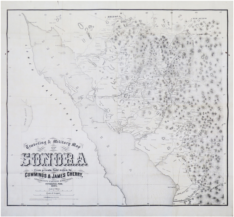  [MEXIQUE/SONORA] Traveling & military map of Sonora from private field notes.. CHERRY (Cummings) & CHERRY (James).