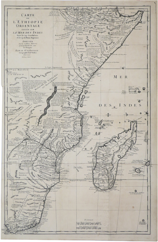  [AFRIQUE ORIENTALE] Carte de l'Éthiopie orientale située sur la mer des Indes entre le Cap Guardafouin, &  le Cap de Bonne Espérance.. ANVILLE (Jean ...