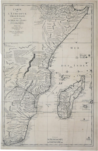 [AFRIQUE ORIENTALE] Carte de l'&Eacute;thiopie orientale situ&eacute;e sur la mer des Indes entre le Cap Guardafouin, &  le Cap de Bonne Esp&eacute;rance.. ANVILLE (Jean ...