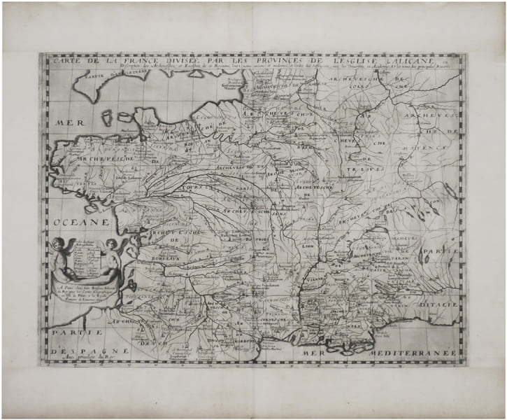  Carte de la France divis&eacute;e par les provinces de l'esglise galicane.. BOISSEAU (Jean).
