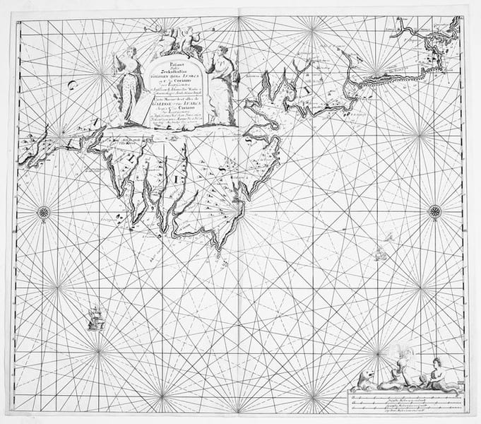  Pascaart van de zeekusten van Galissen.. KEULEN (Johannes van);