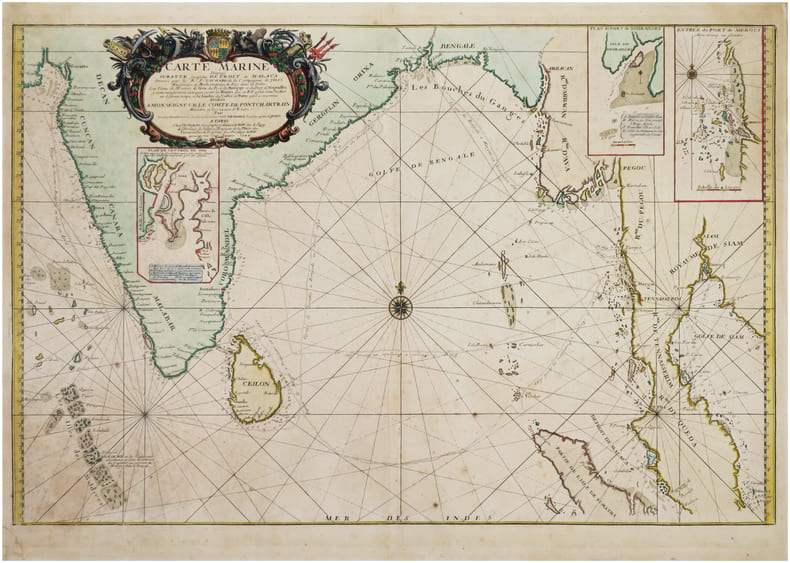  [SIAM/THA&Iuml;LANDE] Carte marine depuis Suratte jusqu'au D&eacute;troit de Malaca. Dress&eacute;e par le R.P. Tachard de la Compagnie de J&eacute;sus, missionaire et ...