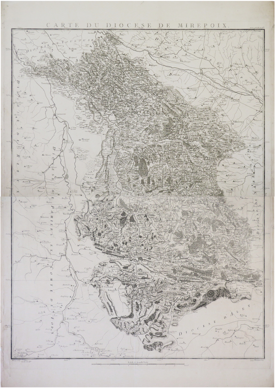  [MIREPOIX/ARIÈGE] Carte du diocèse de Mirepoix.. CAPITAINE (Louis) & CASSINI de THURY (César-François).