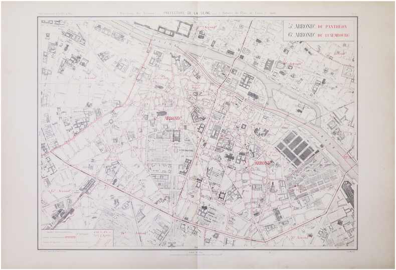  [PARIS 5ème et 6ème arrondissements] 5.e arrond.t du Panthéon - 6.e arrond.t du Luxembourg.. ALPHAND (Jean-Charles Adolphe) & FAUVE (L.).