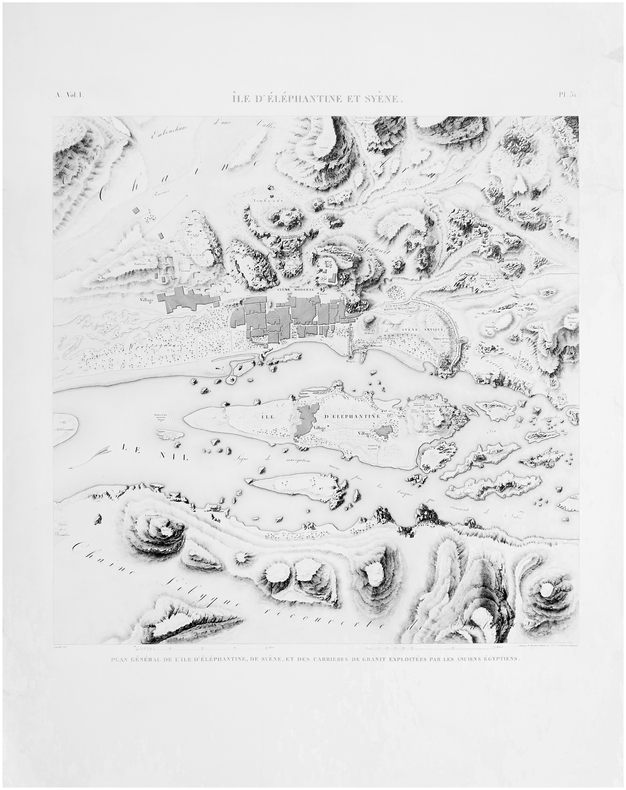  [ASSOUAN/ÎLE d'ÉLÉPHANTINE] Île d'Éléphantine et Syène. Plan général de l'Île d'Éléphantine, de Syène, et des carrières de granit exploitées par les ...