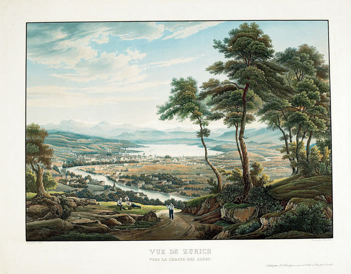  Vue de Z&uuml;rich vers la cha&icirc;ne des Alpes.. SUTER (Jakob);