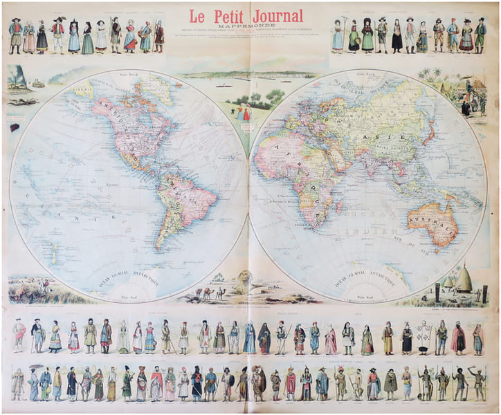  Mappemonde dress&eacute;e et grav&eacute;e sp&eacute;cialement pour Le Petit Journal d'apr&egrave;s les documents les plus r&eacute;cents.. M&Eacute;N&Eacute;TRIER (F.).