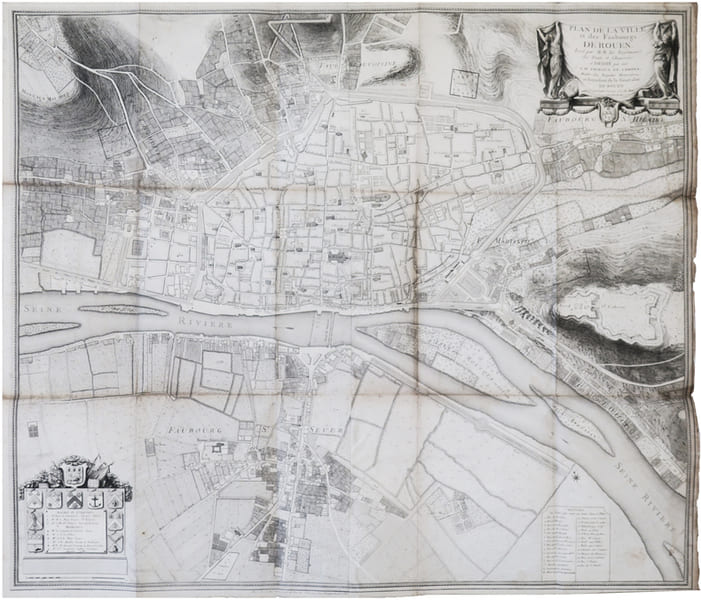  [ROUEN] Plan de la ville et des faubourgs de Rouen lev&eacute; par MM. les Ing&eacute;nieurs des Ponts et Chauss&eacute;es, et d&eacute;di&eacute; par eux &agrave; M. Thiroux de Crosne, ...