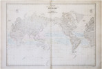  Carte des terres et des mers connues du globe indiquant les courants, les vents généraux et les principales routes.. ROBIQUET (Aimé).