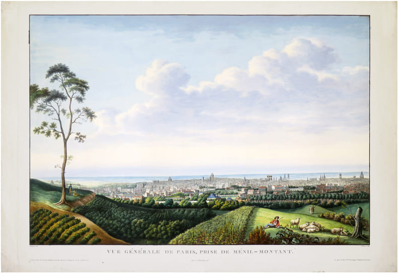  Vue g&eacute;n&eacute;rale de Paris, prise de M&eacute;nil-Montant. D&eacute;pos&eacute; &agrave; la Biblioth&egrave;que Imp.le.. PALAISEAU (J.L.G.B.).
