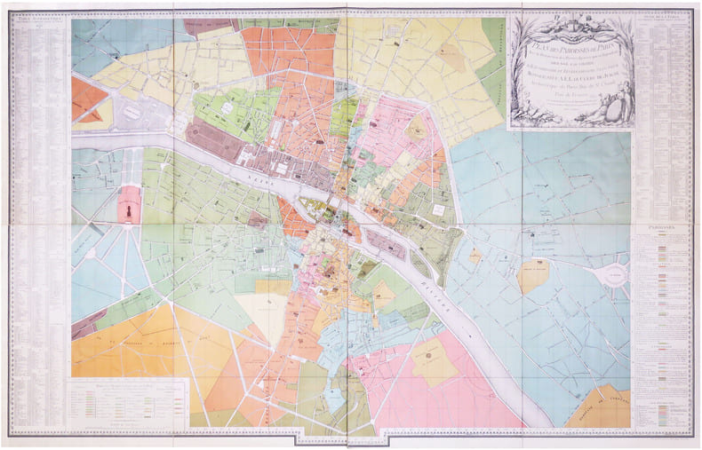  [PAROISSES] Plan des paroisses de Paris avec la distinction des parties &eacute;parses qui en d&eacute;pendent, dress&eacute; par ordre d'Illustrissime et R&eacute;v&eacute;rendissime ...