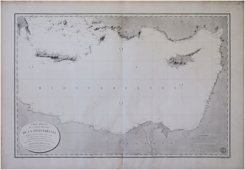  [CHYPRE & CR&Egrave;TE] Carte r&eacute;duite de la partie orientale de la M&eacute;diterran&eacute;e assujettie aux observations faites en 1817.. GAUTTIER du PARC ...