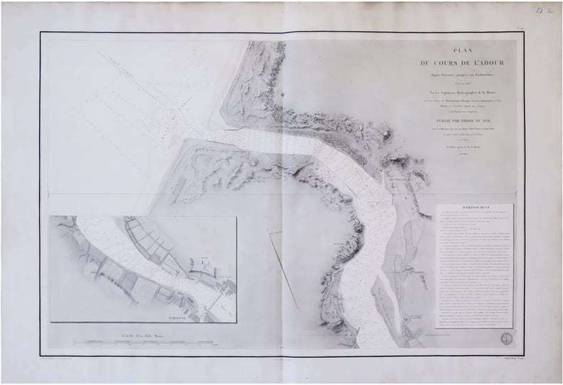  [BAYONNE] Plan du cours de l'Adour depuis Bayonne jusqu'&agrave; son embouchure.. BEAUTEMPS-BEAUPR&Eacute; (Charles-Fran&ccedil;ois).