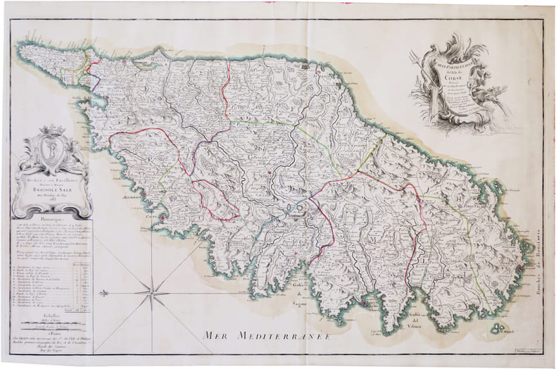  [CORSE] Carte particuli&egrave;re de l'isle de Corse divis&eacute;e par ses dix provinces ou juridictions et ses quatre fiefs. Lev&eacute;e sur les lieux par les ordres ...