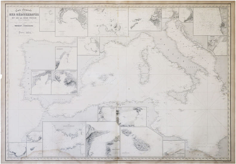  [MER M&Eacute;DITERRAN&Eacute;E] Carte g&eacute;n&eacute;rale de la mer M&eacute;diterran&eacute;e et de la mer Noire. Partie occidentale d'apr&egrave;s Gauttier, Berard, Smyth, Copeland, Graves &a. ...