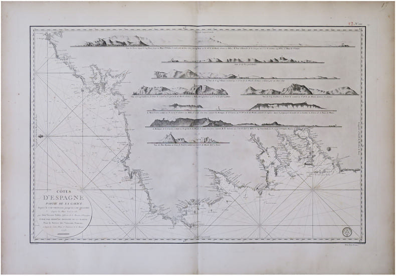  [GALICE] C&ocirc;tes d'Espagne. Partie de la Galice depuis le Cap Ortegal jusqu'au Cap Silleiro d'apr&egrave;s les plans lev&eacute;s en 1787 par Don Vicente Tofi&ntilde;o ...