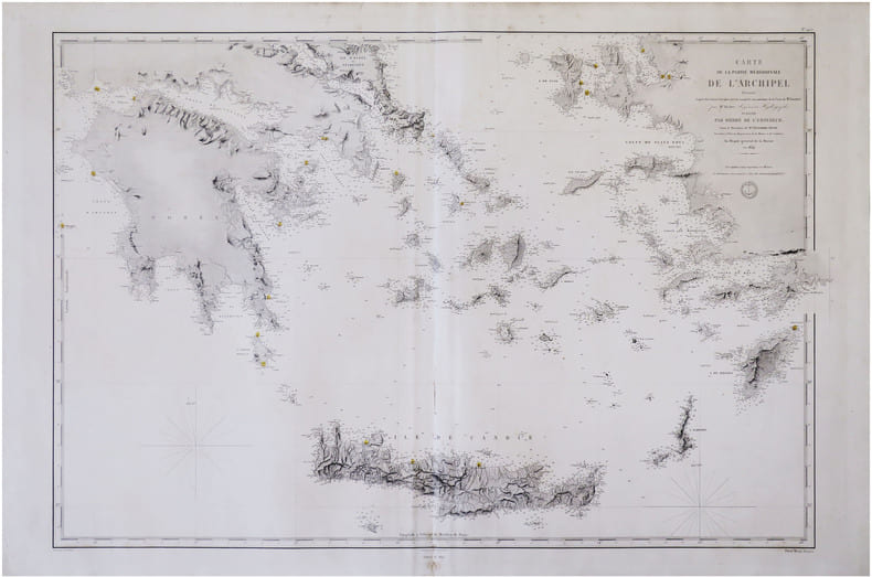  [MER &Eacute;G&Eacute;E/CYCLADES] Carte de la partie m&eacute;ridionale de l'archipel.. KELLER (Fran&ccedil;ois-Antoine-&Eacute;douard).