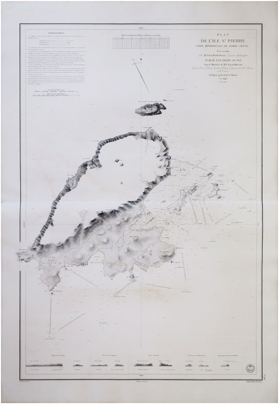  [SAINT-PIERRE-et-MIQUELON] Plan de l'île S.t Pierre (côte méridionale de Terre-Neuve).. DELAROCHE-PONCIÉ (Ferdinand-Antoine-Jules).