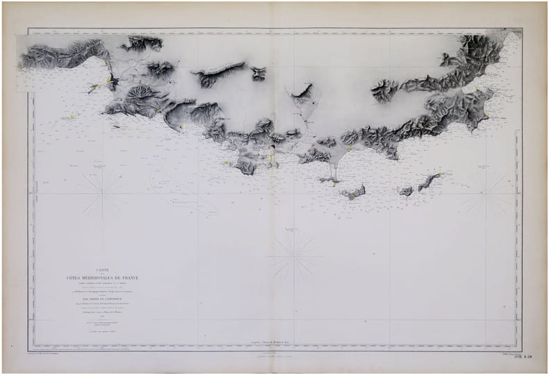  [MARSEILLE & SAINT-TROPEZ] Carte des c&ocirc;tes m&eacute;ridionales de France. Partie comprise entre Marseille et S.t Tropez.. MONNIER (Paul).