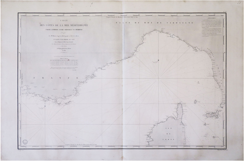  [MARSEILLE & PIOMBINO] Carte des côtes de la mer Méditerranée. Partie comprise entre Marseille et Piombino.. DAUSSY (Pierre).