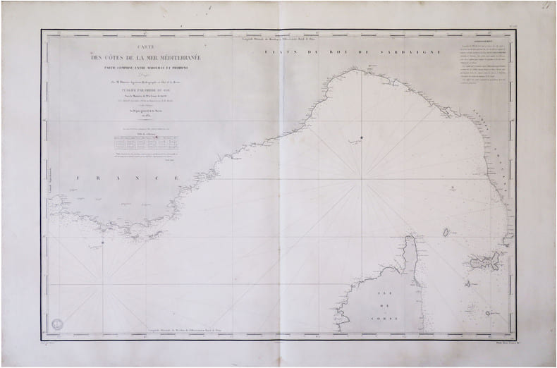  [MARSEILLE & PIOMBINO] Carte des c&ocirc;tes de la mer M&eacute;diterran&eacute;e. Partie comprise entre Marseille et Piombino.. DAUSSY (Pierre).