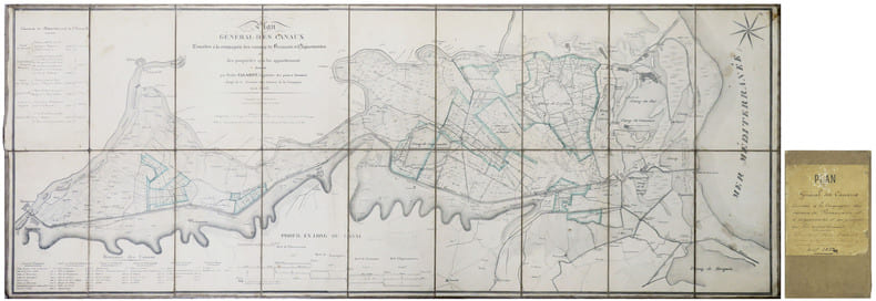  [CANAL de BEAUCAIRE] Plan g&eacute;n&eacute;ral des canaux conc&eacute;d&eacute;s &agrave; la compagnie des canaux de Beaucaire et d'Aiguesmortes et des propri&eacute;t&eacute;s qui lui ...