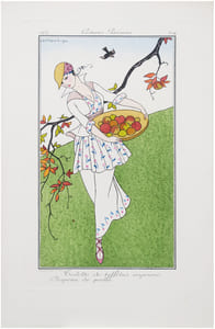 Costumes parisiens. Planche n°179. Toilette de taffetas imprimé. Chapeau de paille.