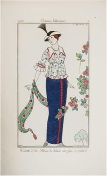 Costumes parisiens. Planche n°3. Toilette d’été. Blouse de linon sur jupe de foulard.. BARBIER (Georges) & COSTUMES PARISIENS.